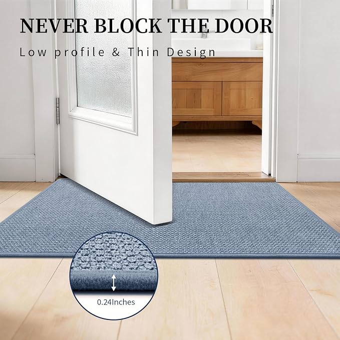 YIHOUSE Navy Blue Bathroom Rugs Sets 3 Piece, Quick Dry Thin Bath Mat with Toilet Rug, Non Slip Absorbent Machine Washable, Bath Runner Rugs for Bathtub Sink Home Decor