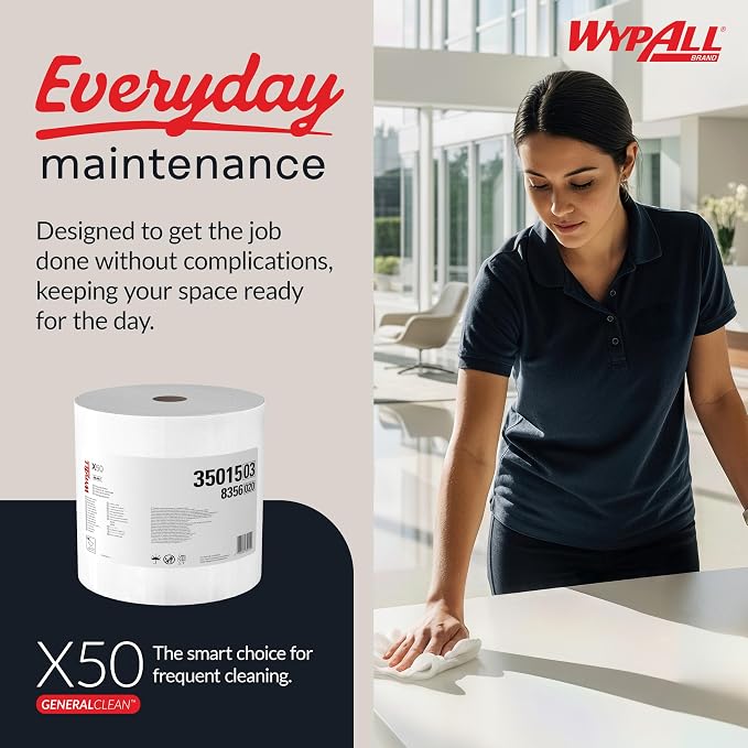 WypAll GeneralClean X50 Cloths Cleaning Wipes (35015), Jumbo, Strong Towels for Extended Use, White (1 Roll of 1,100 Sheets, 1,100 Sheet Total)