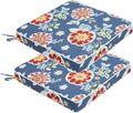 JMGBird Outdoor Chair Cushions Set of 2 - Waterproof Patio Seat Cushions 19x19 Inch with Ties, Blue Flower Floral Pattern High Density Foam Square Cushions for Garden Furniture
