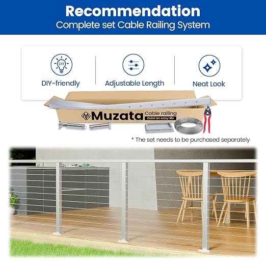 Muzata 4Pack 6'6" Stainless Steel Handrail Brushed Rectangular Handrail Top Rail Cable Railing System Deck Stair Indoor Outdoor, HT10 SL4