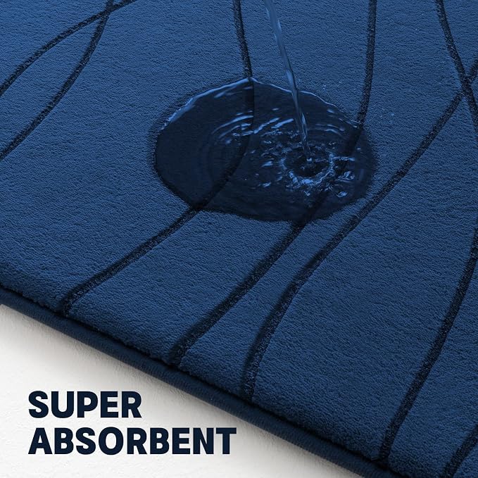 YIHOUSE Bathroom Rugs Set 3 Piece, Memory Foam Bath Mat Navy Blue | Ultra Soft, Absorbent, Non-Slip, Machine Washable, for Bathroom, Sink and Toilet