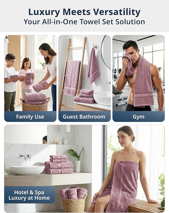 LANE LINEN Premium Bath Towel Set of 18 – 100% Cotton, 6 Large Bath Towel, 6 Handtowels & 6 Washcloths, Zero Twist, Ultra Soft & Durable, Quick-Dry, Ideal for Spa, Hotel & Everyday Use – Wishful Mauve