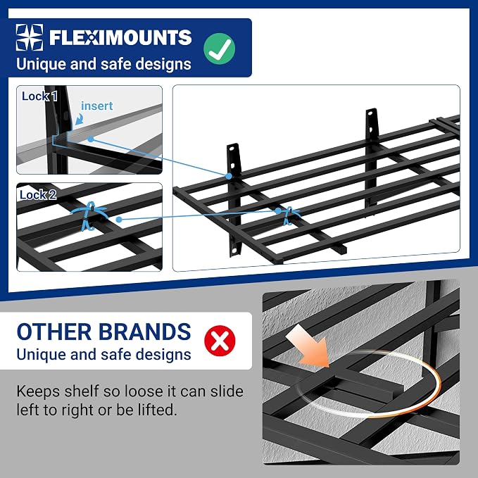 FLEXIMOUNTS 2x6ft Heavy Duty Garage Storage Shelving, 1600lbs Total Weight Capacity, 2 Pack Wall Organization System, 24 x75inch Rack Floating Shelves, Pro Series
