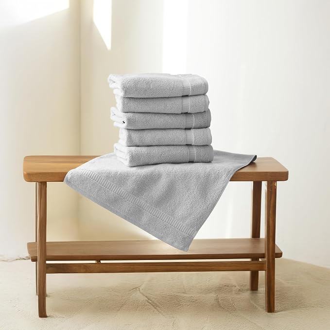 SALBAKOS 6-Piece 100% Turkish Cotton Hand Towels, 16x30 inch, Silver | Large Size Thick Super Soft Highly Absorbent, Versatile Hair Face & Hand Drying Towel, Premium Hotel Quality Made in Turkey