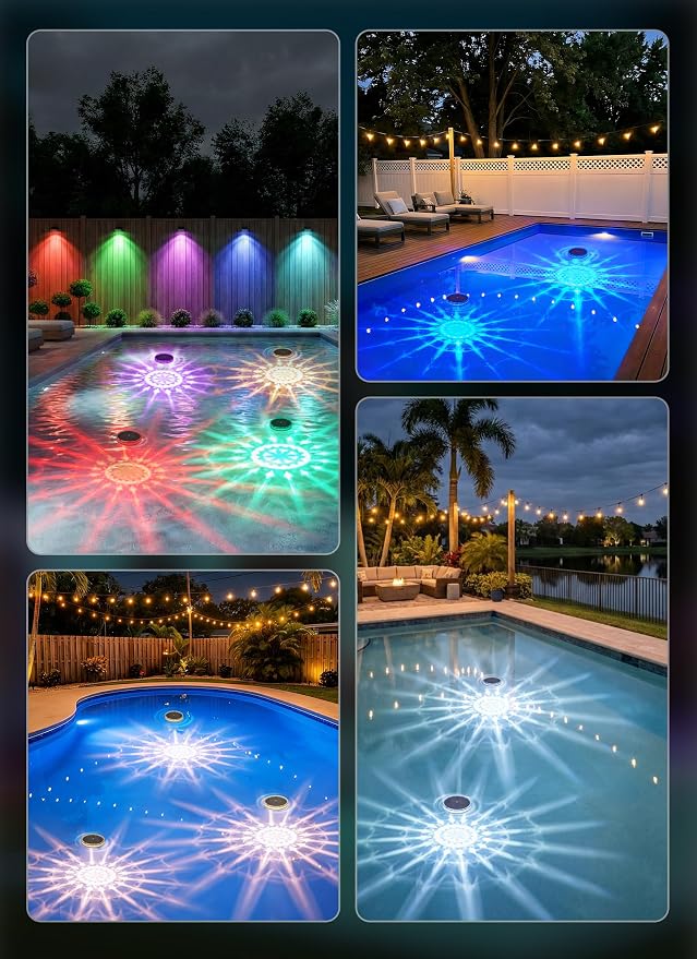 Solar Floating Pool Lights 1 Pack, Remote Control RGBWW 12 Lighting Modes | 3 Dimming & Timing IP68 Waterproof, Floating Solar Pool Lights for Above Ground Pools Inground Pool Accessories