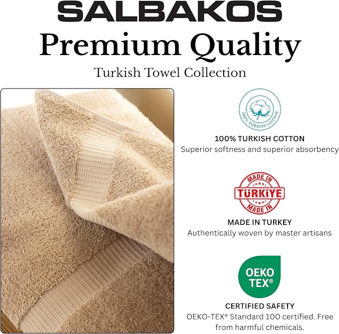 SALBAKOS 6-Piece 100% Turkish Cotton Hand Towels, 16x30 inch, Taupe | Large Size Thick Super Soft Highly Absorbent, Versatile Hair Face & Hand Drying Towel, Premium Hotel Quality Made in Turkey