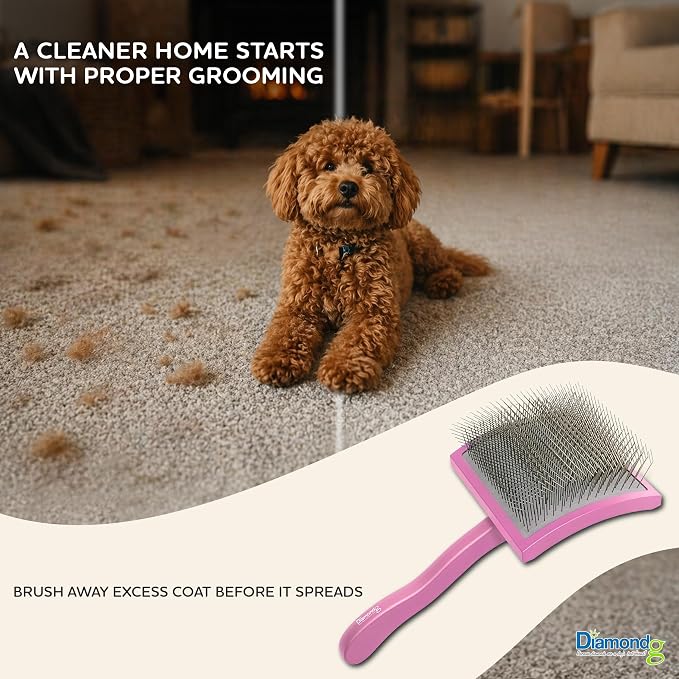 Diamondg Pet Slicker Brush for Dogs & Cats – Professional Grooming Brush for Shedding, Detangling & Coat Maintenance, Gentle Fine Wire Pins, Ergonomic Handle, Pink