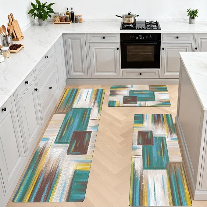 XLHOMO Kitchen Rugs Sets of 3, Non Slip Washable Kitchen Mats for Floor, Anti-Fatigue Runner Rug with Rubber Backing, Waterproof Kitchen Rug Set for Laundry, Floor, Office, Hallway