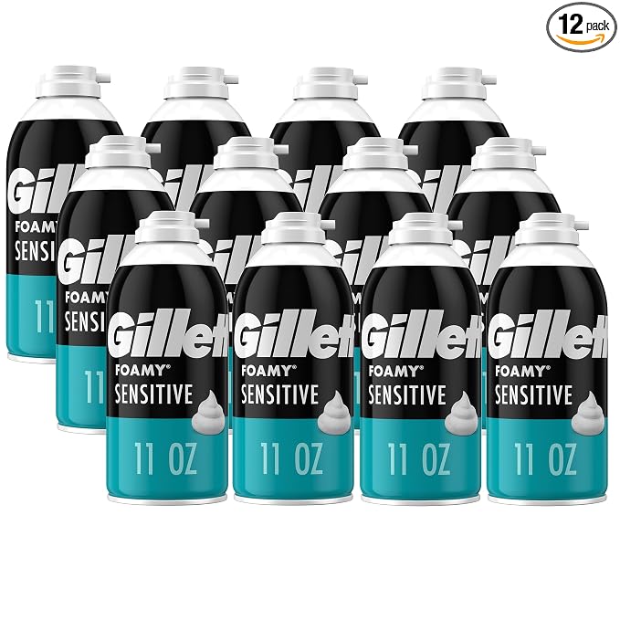 Gillette Foamy Shaving Cream, Sensitive Skin, 11 Ounce (Pack of 12)