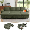 U-Shaped Couch with Pull-Out Bed. Sectional Sleeper Sofa, Green | Hidden Storage, USB & Type-C Port, Cup Holders, Cloud Corduroy, Modular Design for Living Room, Apartment, Easy Assembly