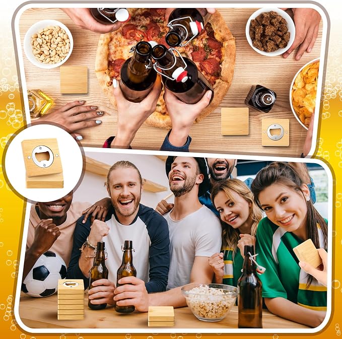 Vesici 24 Pcs Magnetic Bottle Opener 2.5in DIY Bamboo Square Shape Beer Openers Wooden Fridge Magnet Refrigerator Sticker Gift for Beer Lover Wedding Guest Kitchens Bars Parties