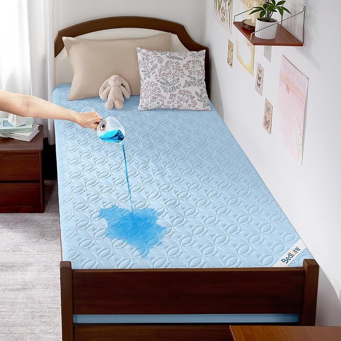 BEDLORE Waterproof Mattress Protector, Twin XL Size Mattress Pad with Deep Pocket 6"-15" Depth, Soft Breathable Dirt-Proof Bed Mattress Cover for Bedroom, College Dorm (Sky Blue)
