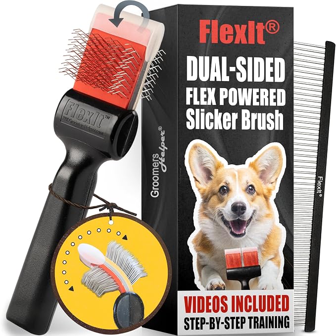 FlexIt Home - Flexible Slicker Brush for Dogs (Single, Firm Flex) | Dog Grooming Brush for Poodles, Golden Doodles, Huskies, Retrievers, and Labradoodles | 3-in-1 System & Video Trainings
