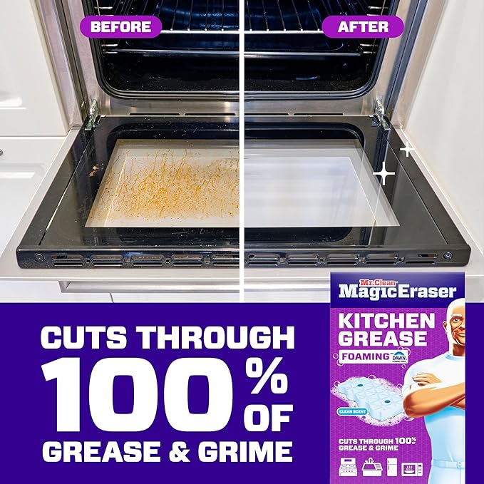 Mr. Clean Magic Eraser Foaming Sponge, Kitchen Grease Eraser, Dawn Cleaning Power, Oven Cleaner, Clean Scent, 6ct (Pack of 4)