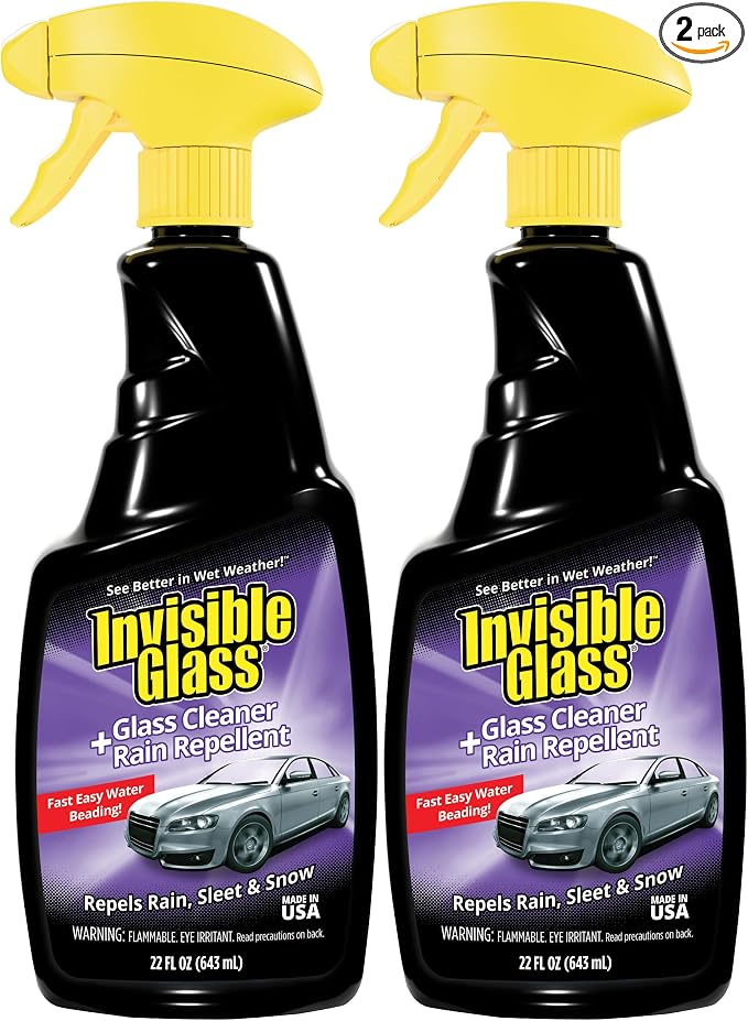 Invisible Glass 92184-2PK Glass Cleaner + Rain Repellent 2-in-1 Windshield and Window Spray, Cleans Auto Glass, Repels Rain, Sleet, Snow, Improves Wet Weather Visibility – 22 fl oz (Pack of 2)