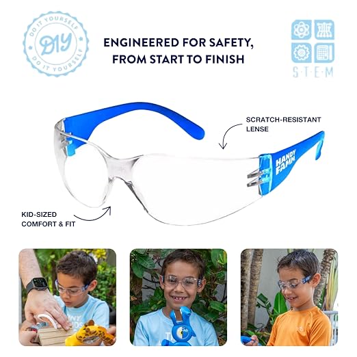 Handy Famm Kids Tape Measure & Tools Set Bundle – Hammer, Wrench, Screwdriver, Safety Glasses & Measuring Tape - 5 Piece STEM DIY Tool Kit for Boys & Girls Ages 5+