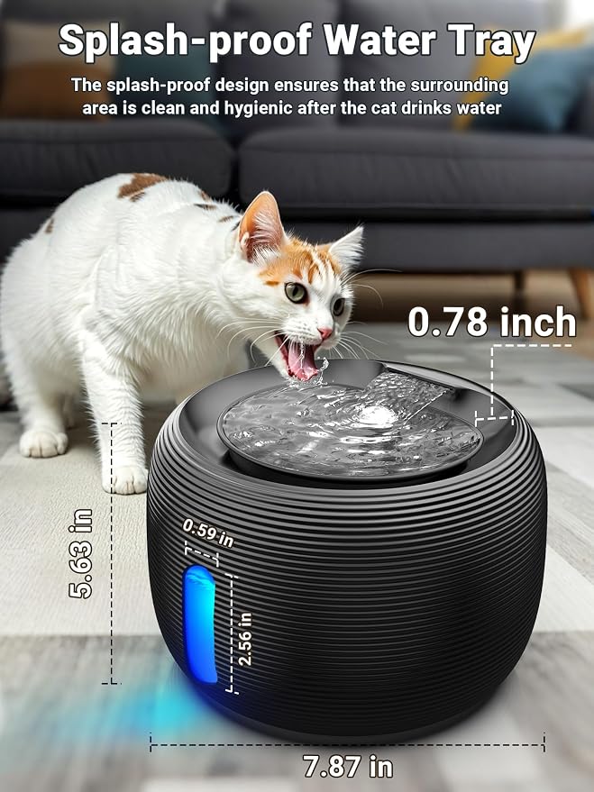 Kastty 3.5L/118oz Large Capacity Cat Water Fountain for Cats Indoor FS77 | Ultra Quiet Pet Water Fountains Water Level LED Light Multi-Filtration BPA-Free, Automatic Cat Fountain Easy Cleaning (Black)