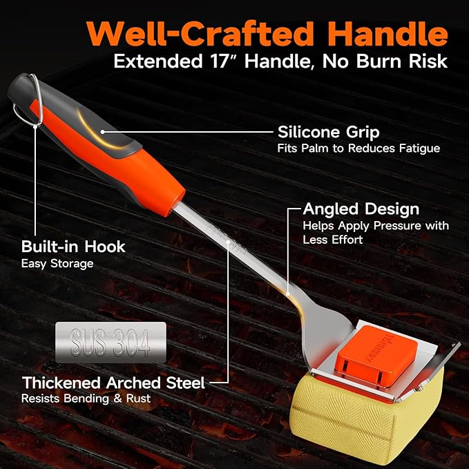 Replaceable Bristle Free Cleaning Head, Safe BBQ Grill Brush Cleaning Pad Replacement for Cast Iron or Stainless-Steel Grates, Grill Cleaner (Replaceable Head)