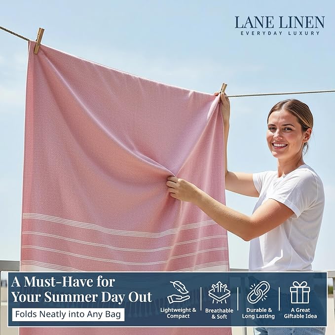 LANE LINEN Beach Blanket Sand Free & Extra Large Beach Towel - Candy Pink | Oversized Beach Mat, 82"x82" - For The Beach, Lawn, Lake & Tailgates - Packable, Shakes Off Sand - Roomy Family Size