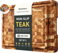 Teak Wood End Grain Cutting Board Set of 2 with Non-slip Feet, Reversible Cutting Boards for Kitchen with Juice Grooves and Handles Non Toxic Chopping Board Butcher Block Serving Tray Kitchen Gift