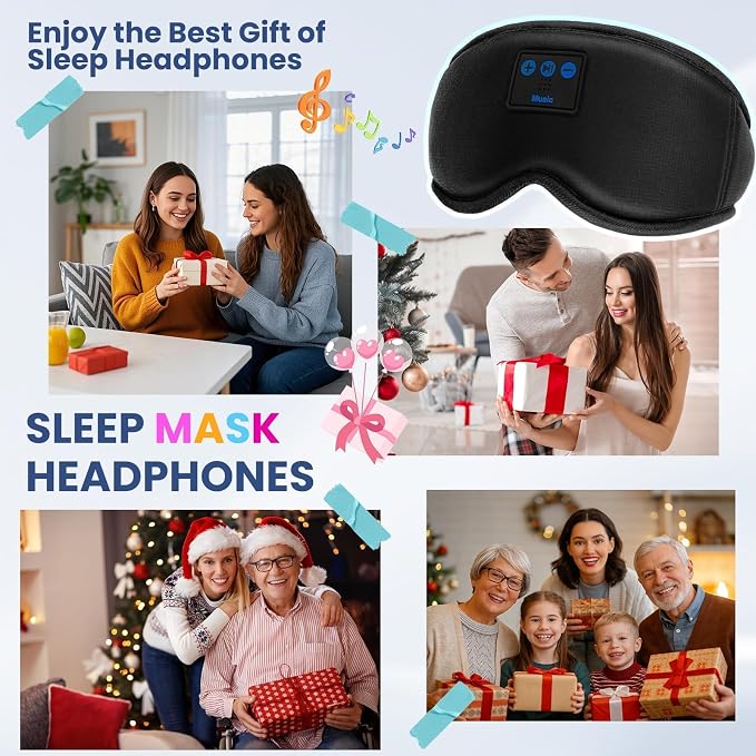 Sleep Headphones, HILDCROA Sleep Mask with Bluetooth Headphones, Sleeping Earphones for Side Sleeper, Bluetooth Eye Mask for Sleeping, Meditation & Travel