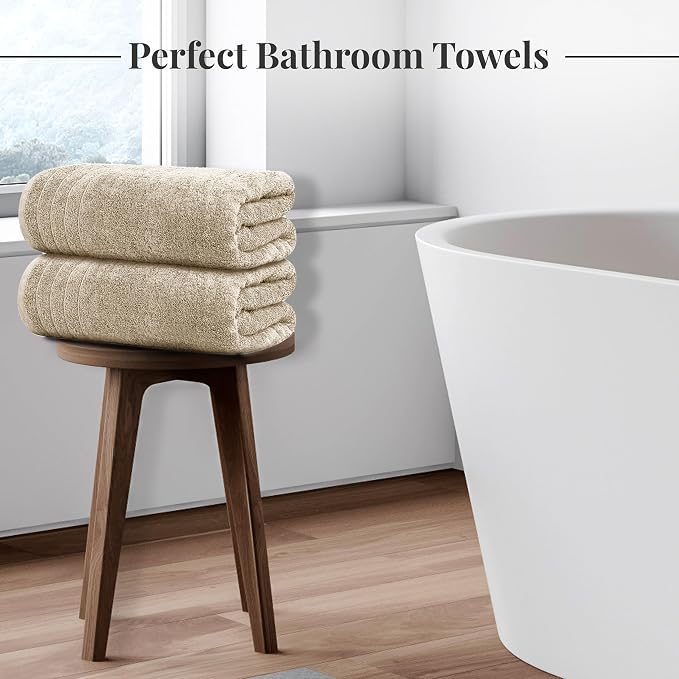 Tens Towels 4 Piece Extra Large Bath Towels 30 x 60 Inches, Beige | 100% Cotton, Larger & Lighter Weight, Quicker to Dry, Super Soft and Absorbent, Perfect for Bathroom