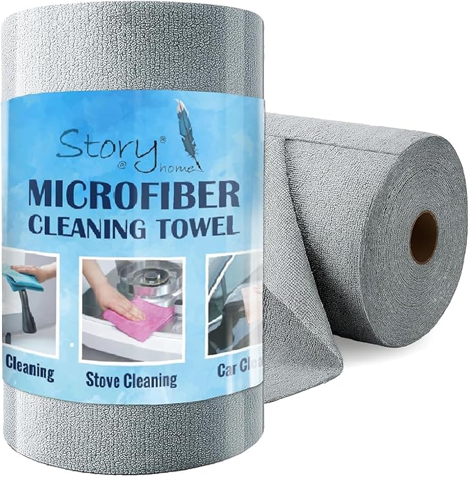 AS-Microfiber Cleaning Cloth Roll, 20Pcs Reusable Tear-Away Towels, 4000 Times Washable Ultra Absorbent Lint-Free Cleaning Cloths for Kitchen, Car, Garage & Home