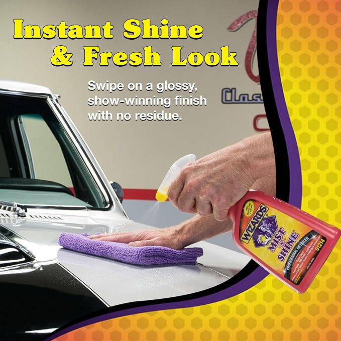 Wizards Mist-N-Shine Professional Car Detailing Spray - Quick Detailer Spray for Cars, Show-Car Gloss, Streak-Free Finish on Paint, Chrome, Glass and Plastic Trim, Wax-Free Formula - 22 oz