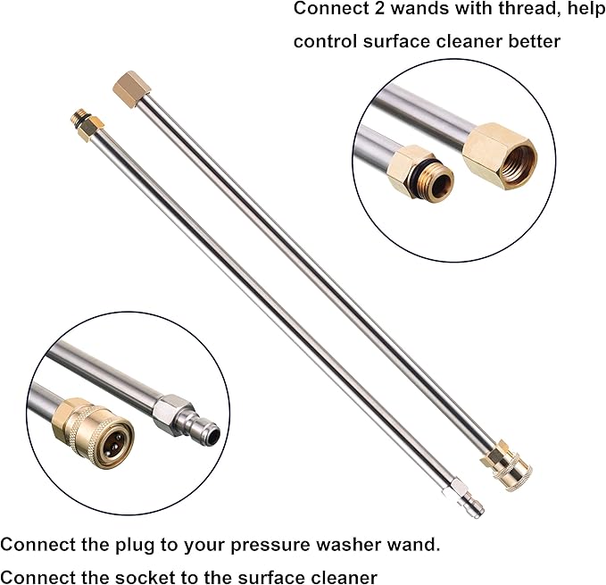 Tool Daily 15 Inch Pressure Washer Surface Cleaner with 3 Wheels, 2 Extension Wands, Surface Cleaner for Pressure Washer Attachment for Concrete, Driveway, Sidewalk, Patio, 3600 PSI