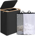 efluky Double Laundry Hamper with Lid, Divided Laundry Hamper with Removable Bags, 2 Section Dirty Clothes Basket with Handles for Bathroom, Bedroom & Laundry Room, 160L Black
