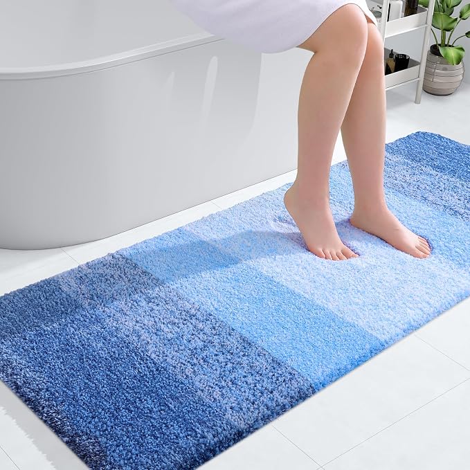 OLANLY Large Bathroom Rugs Mat 54x24, Extra Soft Absorbent Microfiber Bath Rugs, Rubber Backing, Quick Dry, Washable Bath Mats for Bathroom, Tub and Shower, Home Decor Accessories, Light Royal Blue