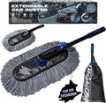 Flash Dog Car Duster Exterior Scratch Free, Waterless Cleaning Brush for Car Truck RV Boat, Gifts for Men Women, Storage Bag & Air Freshener - Extendable Microfiber Duster & Mini Interior Brush