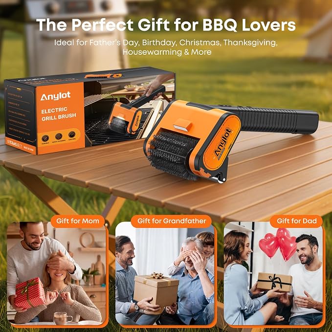 Electric Grill Brush - 1500RPM 3 Speeds, Cordless BBQ Cleaner with LED Light, 4000mAh Rechargeable BBQ Grill Brush for Outdoor Stainless Steel Cast Iron Grates