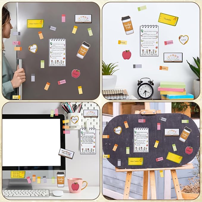 Xqumoi 2 Pack Retro Wildflowers Teachers Sticky Notes Set - Teacher Plant Seeds Self-Stick Note Pads Appreciation Notepads Writing Memo Pad Page Marker Back to School Office Supplies Thank You Gift