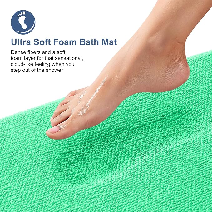 OLANLY Thick Memory Foam Bathroom Rug 36x24, Absorbent Bath Mat, Mint Green | Soft Quick Dry Bath Rugs Mats, Non-Slip, Machine Washable Carpet for Bathroom Floor, Tub and Shower, Home Decor Accessories