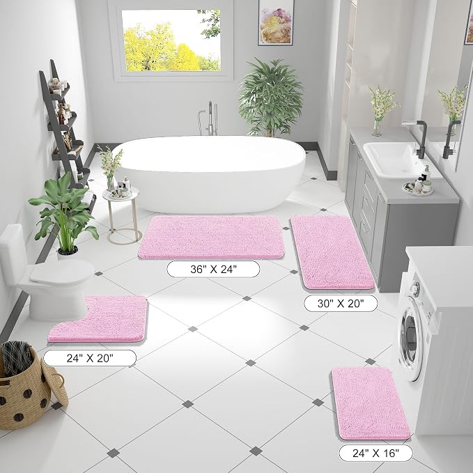 OLANLY Bathroom Runner Rugs 70x24, Extra Soft Absorbent Chenille Bath Rugs, Rubber Backing Quick Dry, Machine Washable Long Bath Mats for Bathroom Floor, Tub and Shower, Home Decor Accessories, Pink
