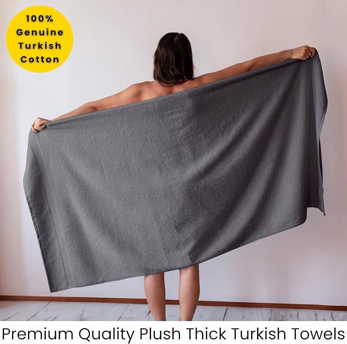 SALBAKOS 2-Piece 100% Turkish Cotton Bath Towels, Extra-Large 35x70, Gray | Oversized Bath Sheet Towel for Bathroom & Beach, Thick, Super Soft, Highly Absorbent, Premium Hotel Quality, Made in Turkey