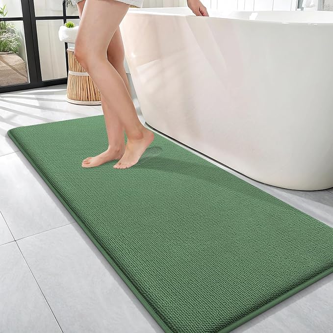 OLANLY Memory Foam Bathroom Runner Rugs 47x17, Long Bath Mats, Olive Green | Soft Quick Dry Bath Mats, Non-Slip, Absorbent Machine Washable Mat for Bathroom Floor, Tub and Shower, Home Decor Accessories