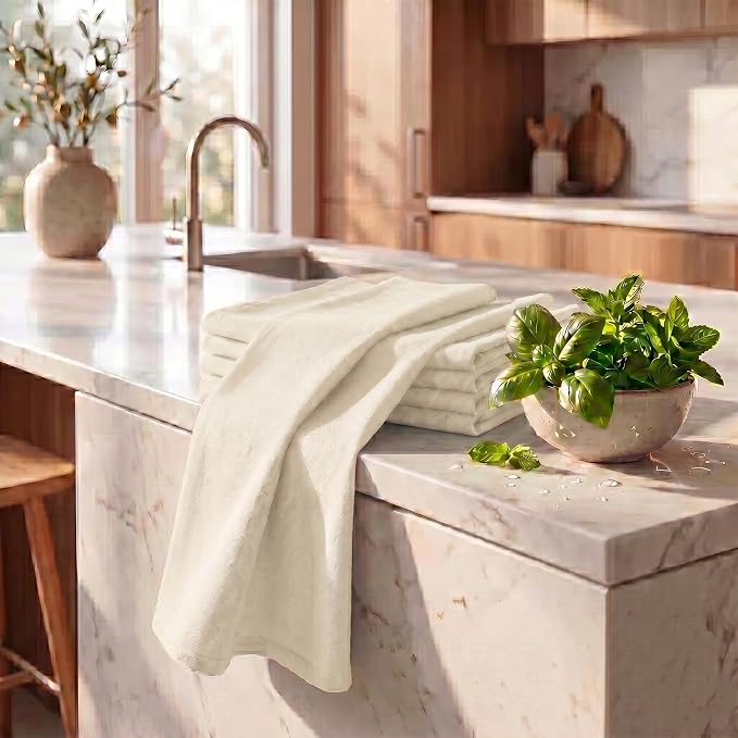 Urban Villa Kitchen Towels Cotton Dish Towels 20”x30” (Set of 6) Ivory