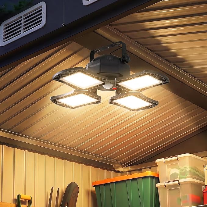 Aoxun 6'x4' Outdoor Storage Shed with Solar Motion Sensor Light, Browm | Metal Garden Tool Shed with Remote Control, 3 Lighting Moders and 4 Sensing Moders | Lockable Doors & Slooping Roof