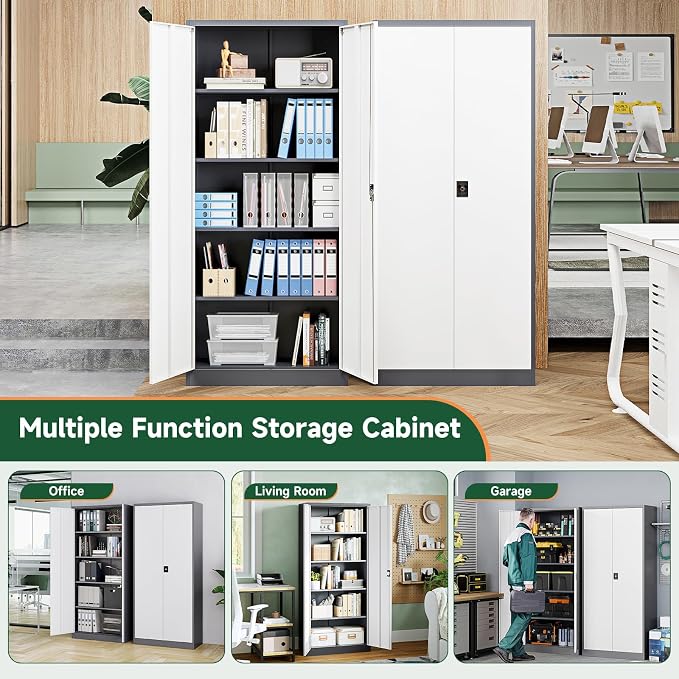 Metal Garage Storage Cabinets with Lock Door and Adjustable Shelves, Steel Tool Cabinets for Home,Office,Warehouse Organisieren (Gery White, 71" H)