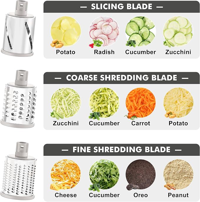 GDL Cheese Grater Hand Crank - Upgraded 6-in-1 Cheese Grater with Handle and Strong Suction Base, Multi-purpose Cheese Shredder Vegetable Slicer Ice Shaver for Potato, Vegetables, Nuts, Chocolate