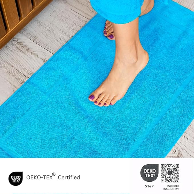SALBAKOS 2-Piece 100% Turkish Cotton Bath Mat Towel, 20x34 inch, Aqua | Bathroom Floor Towels, Thick Soft Most Absorbent Quick-Dry Durable Large Size Foot Rug, Premium Hotel Quality Made in Turkey