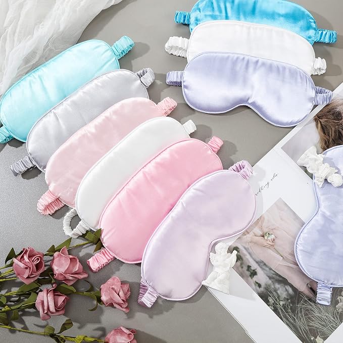 48 Pieces Silk Sleep Mask Eye Coverings for Sleeping Smooth Soft Eye Covers Mask with Elastic Strap for Sleeping Blocking Lights Travel Relax (48 Pieces)