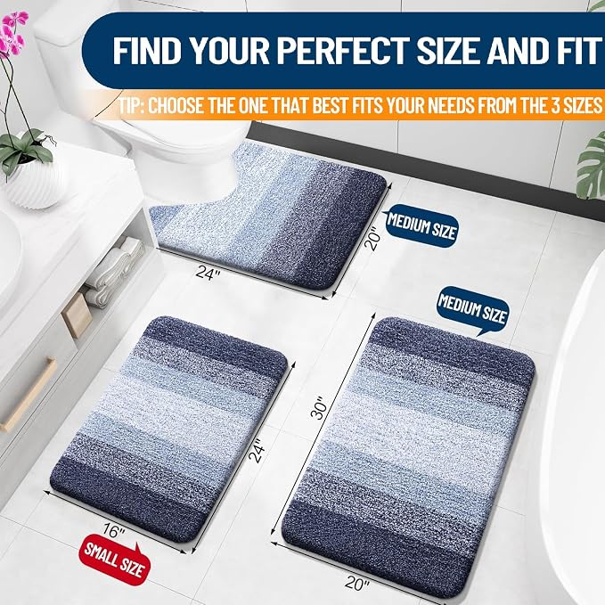 OLANLY Large Bathroom Rugs Mat 44x32, Extra Soft Absorbent Microfiber Bath Rugs, Rubber Backing, Quick Dry, Washable Bath Mats for Bathroom Floor, Tub and Shower, Home Decor Accessories, Navy Blue