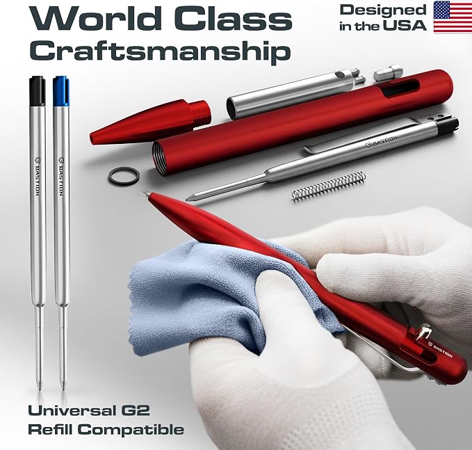 BASTION Bolt Action Pen, Aluminum Regal Red, HyperBolt EDC Pen, Refillable Metal Writing Pen, Premium Graduation Gift, Executive Pocket Pen