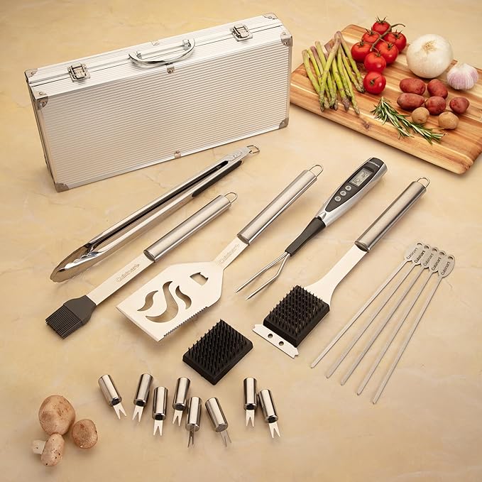 Cuisinart Deluxe Grill Tool Set, 20-Piece Grill Set, BBQ Accessories with Aluminum Case, Stainless Steel Grilling Accessories, BBQ Tools, Grilling Gifts for Men, for Dad Husband