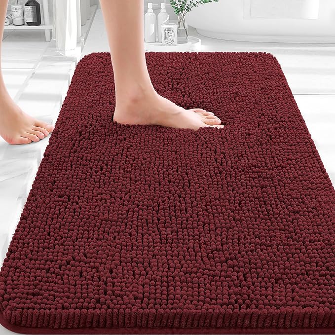 OLANLY Bathroom Rugs 30x18, Extra Soft Absorbent Chenille Bath Rugs, Rubber Backing Quick Dry, Machine Washable Bath Mats for Bathroom Floor, Tub and Shower, Home Decor Accessories, Andorra Red-Brown