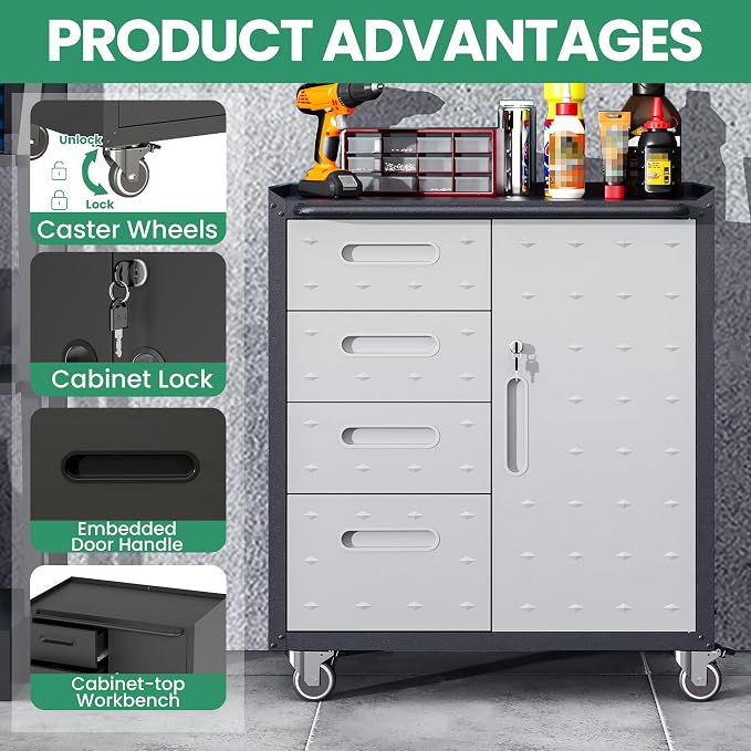 9-Piece Heavy Duty Steel Garage Cabinet System | All-in-One Modular Garage Cabinet Set for Ultimate Workshop Organization | Easy Assembly Garage Storage Cabinets & Tool Bench