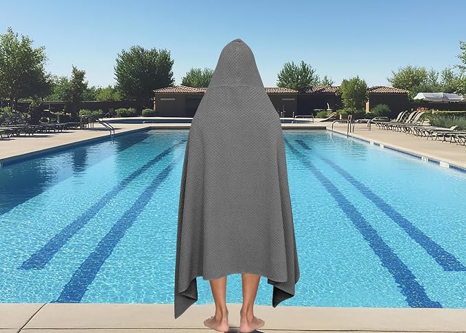 COTTON CRAFT Hooded Bath Towel for Adults – 100% Cotton Waffle Weave Towel | Oversized 35 x 70 inches Ringspun Terry Bath Sheet Wrap with a hood - Soft Super Absorbent Quick Dry – 450 GSM – Grey